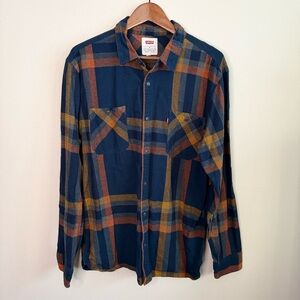 Levi’s Plaid Flannel Shirt XL | Navy Blue Rust Gold | Unisex Oversized Layer